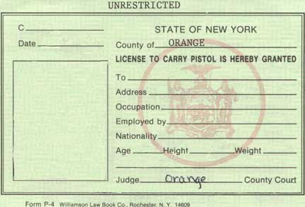 NY Pistol License, 2000, front